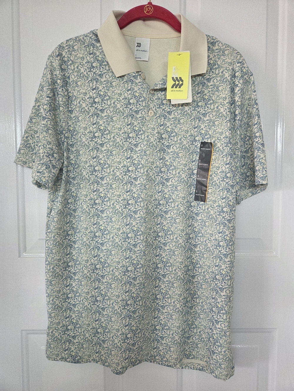 Golf polo Men's Floral Shirt in Light Blue and Cream sz S All in Motion